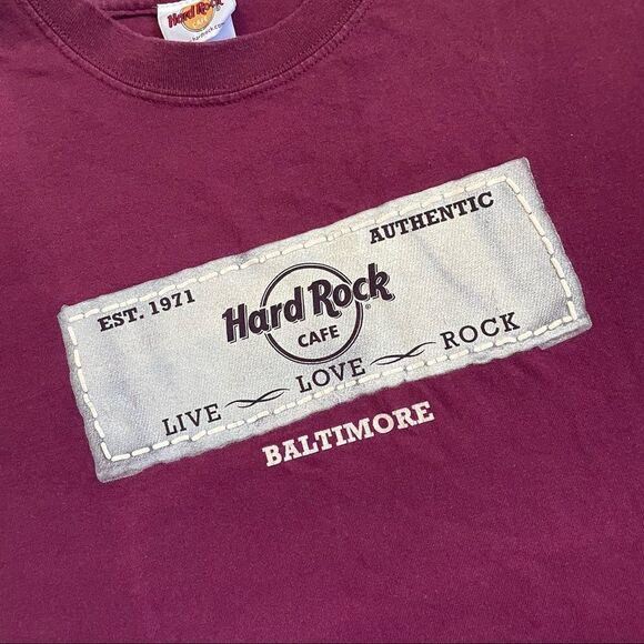 HARD ROCK CAFE BALTIMORE MENS MAROON‎ SHORT SLEEVE SHIRT SIZE XL - Picture 3 of 6
